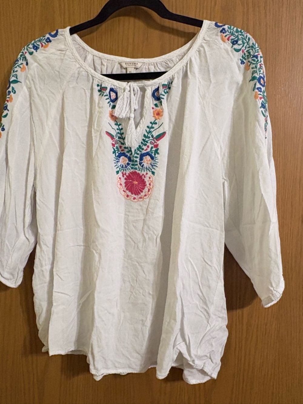 Sonoma White Embroidered Tunic Blouse with Multicolor Floral Accents